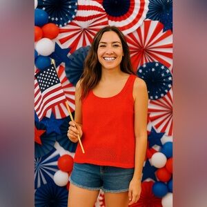 Banana Republic Red Sleeveless Eyelet Top